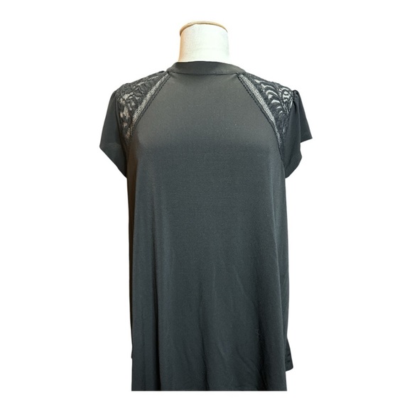 Studio Crepe Jersey Mock Neck Lace Inset Top - Picture 5 of 8